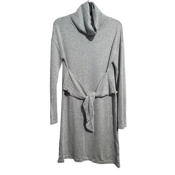 Gilli Gray Tie Front Waist Mock Neck Long Sleeve Knit Dress Size S - Picture 2 of 5